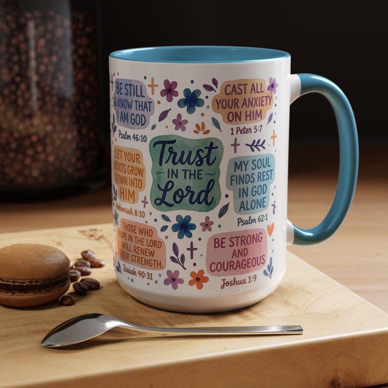 Trust in the Lord Scripture Mug | Bible Verse Hand-Drawn Floral Design | Christian Faith Gift for Morning Devotion, Spiritual Reminder image 11