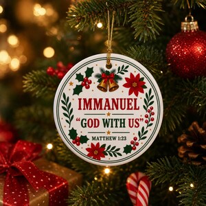 Adorno navideño de cerámica Immanuel "Dios con nosotros" / Adorno cristiano / Decoración religiosa para el árbol de Navidad / Regalo de inspiración religiosa