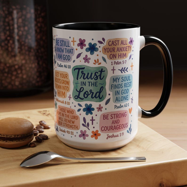 Trust in the Lord Scripture Mug | Bible Verse Hand-Drawn Floral Design | Christian Faith Gift for Morning Devotion, Spiritual Reminder image 10