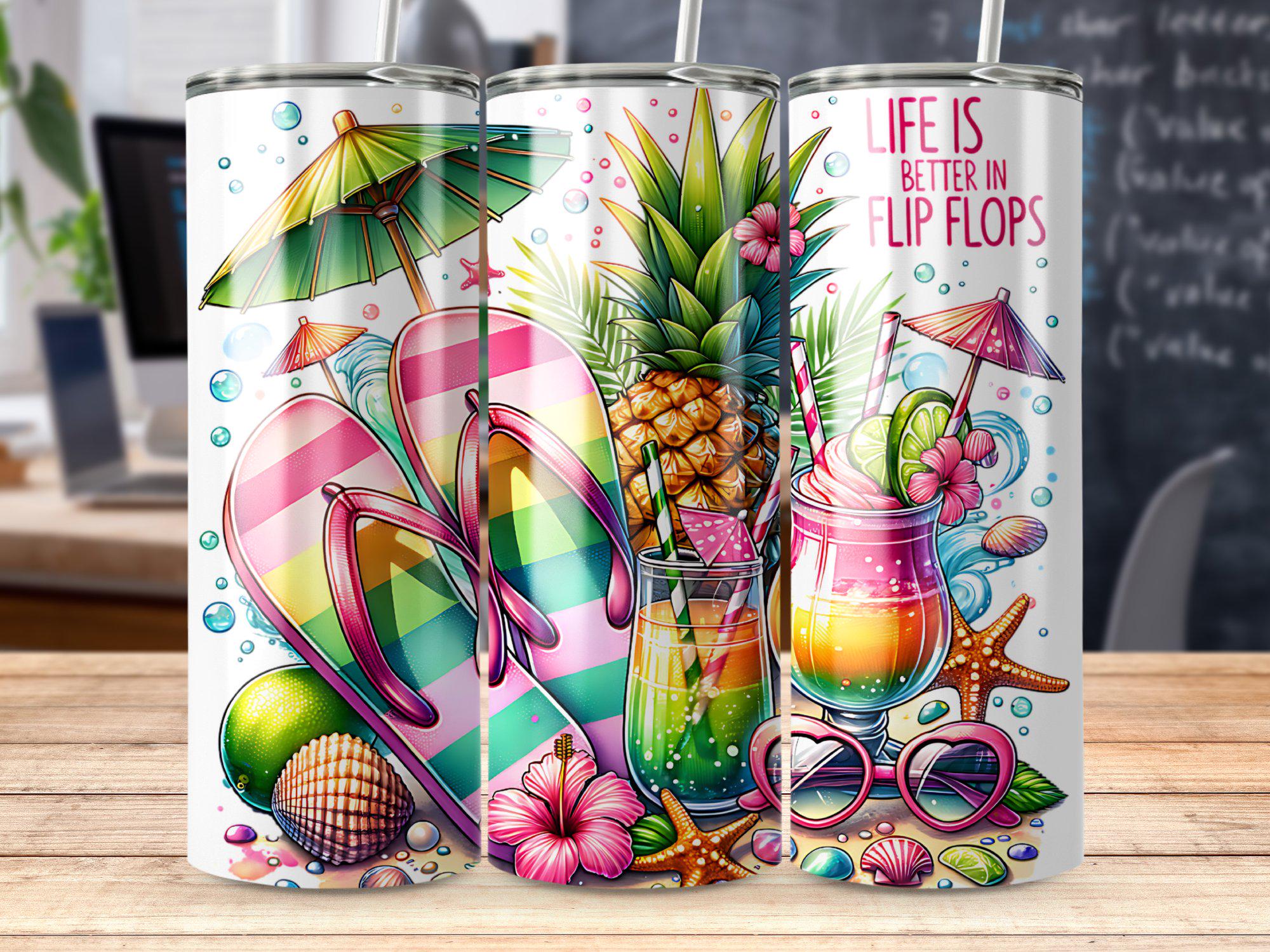 Tropical Summer Vibes 20oz Tumbler Wrap,beach Flip Flops Pineapple ...