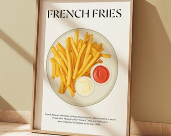 frites | Croustilles | Art de la restauration rapide | Impression de collations | impression alimentaire vintage | Décoration murale de bar | Affiche de cuisine rétro | Cadeau gourmand