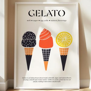 Gelato Art | Ice Cream Print | Italian Food Print | Italian Kitchen Poster | Retro Food Art | Cafe Decor | Food Gifts | Food Wall Decor
