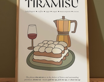 Vintage Tiramisu Print | Retro Kitchen Wall Print | Vintage Italian Food Poster | Kitchen Gifts | Retro Bar Wall Art | Retro Cafe Art Print