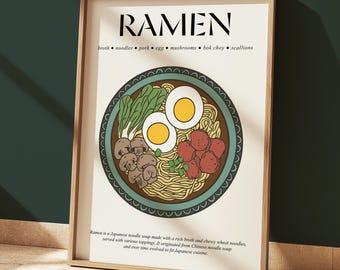 Ramen Wall Art | Vintage Ramen Gift | Retro Japanese Art Print | Asian Wall Decor | Soup Poster Kitchen Prints | Food Artwork | Cooking Gift