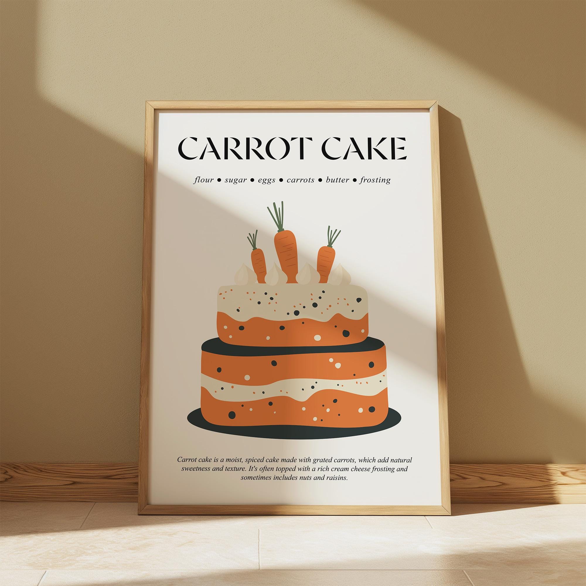 Carrot Cake Print | Cake Poster | Food Print | Kitchen Poster | Retro Food Art | Cafe Decor | Food Gifts | Food Wall Decor