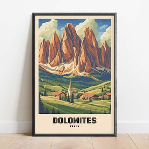 Dolomites Retro Print | Dolomites Mountains Artwork | Italy Alps Vintage Poster | Italy Retro Travel Art | Dolomiti Mount Wall Decor