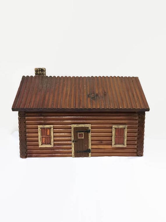 Log Cabin Cedar Storage Box 1920s Americana McGraw Box Co. Etsy