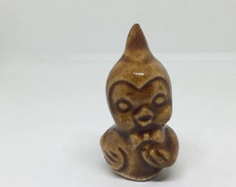 Vintage Canary Figurine with Bow Tie, Small Brown Bird in Glazed Ceramic