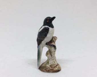 Vintage Miniature Woodpecker Figurine, Bone China Bird