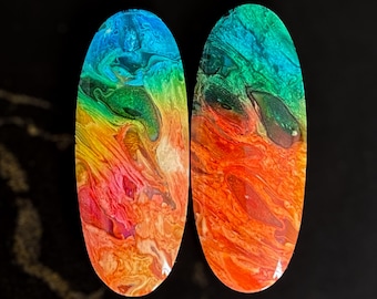 Rainbow Fossilized Palmroot Earrings: Agate & Malachite Gemstone Pair