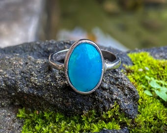 Anillo de crisocola de sílice gema: Anillo llamativo de plata de ley, talla 7