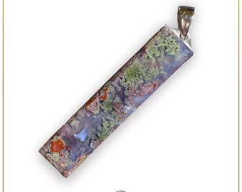 Rectangle Moss Agate Pendant: Stainless Steel Unisex Necklace