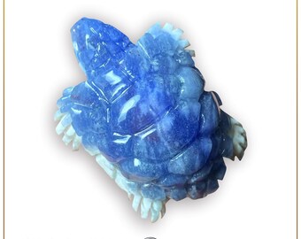 Sodalite Turtle - Logic, Insight, Connection, Communication - Blue Sea Turtle Carving Stone Healing Crystals Gemstone.