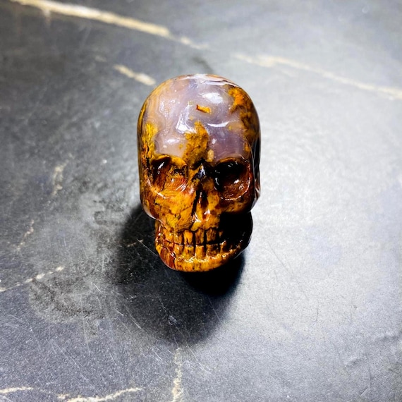 Moss Agate Skull Carving 27x18x22mm –natural Dendritic Agate