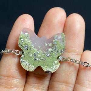 Green Moss Agate Bracelet: Handmade Butterfly Stone Jewelry