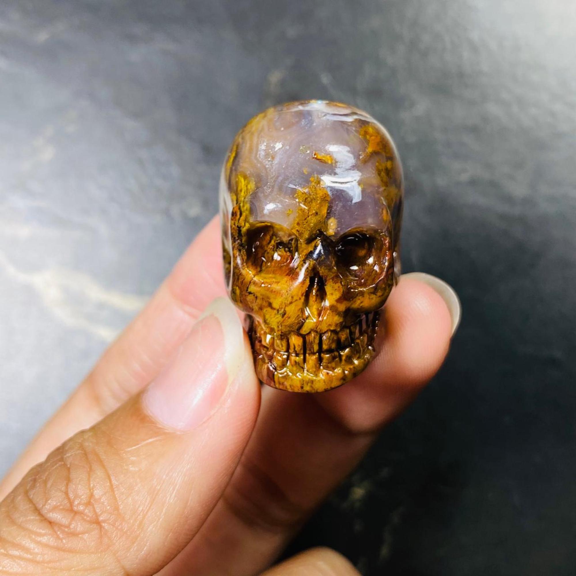 Moss Agate Skull Carving 27x18x22mm –natural Dendritic Agate