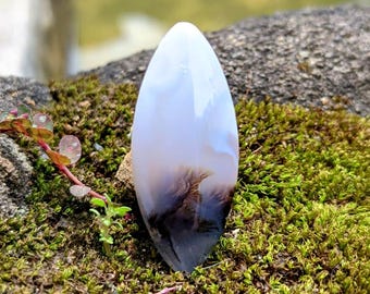 Blue Dendritic Agate Cabochon | Marquise Scenic Stone (31x14mm)