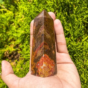 Multicolor Stone Point (1.5&quot; - 4.5&quot;) - Moss Agate Tower - Mocha Stone - Colorful Moss Agate Tower with Cut Base - Natural Moss Agate Point