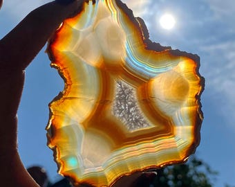 Rainbow Iris Agate Slice: Hand-Cut Indonesian Crystal - 90x80x4mm