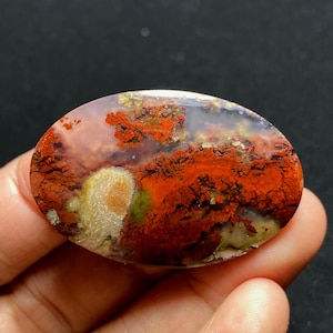 Java Roter Moos Achat Cabochon 37x25x5mm | Natürlicher indonesischer Edelstein | Ovaler Polierter Stein | Schmuckherstellung | Heilkristall Versorgung