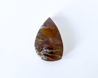 Cabujón de ágata musgosa con penacho morado: piedra preciosa ovalada para joyería