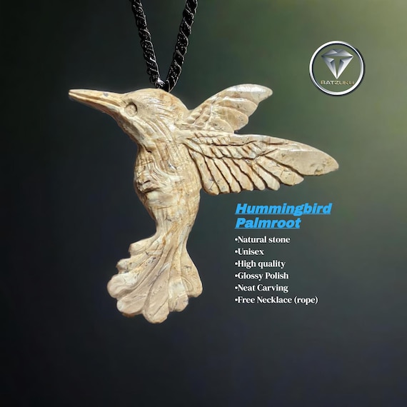 ヤシの根瑪瑙ハチドリ彫刻：天然石ネックレス - Etsy 日本