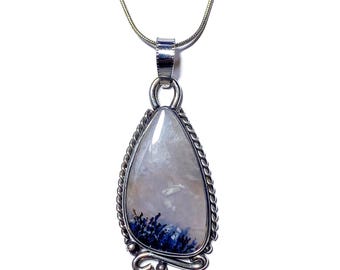 Dendrite Agate Pendant Necklace: Scenic Stainless Steel Jewelry