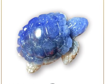 Sodalite Turtle - Logic, Insight, Connection, Communication - Blue Sea Turtle Carving Stone Healing Crystals Gemstone.