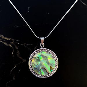 Handmade Abalone Shell Pendant: Stainless Steel Gemstone Jewelry