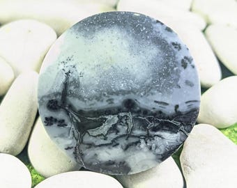 36x36x5 mm Round Maligano Jasper Cabochon | Natural Indonesian Gemstone with Unique Landscape Pattern, Polished Flat Back for Jewelry Making