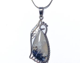 Dendrite Agate Pendant: Scenic Stainless Steel Necklace