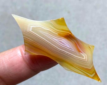 Natural Banded Agate Cabochon 42x20x4 mm | Designer Freeform Agate Gemstone | Yellow White Agate | Wire Wrap Jewelry Stone