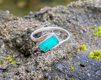 Anillo de sílice artesanal: plata de ley 925 con crisocola y calcedonia, talla 7.5.