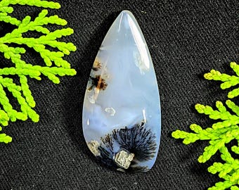 Dendritic Chalcedony Cabochon 30x15x5mm | Blue Moss Agate Teardrop Gemstone | Natural Dendrite Stone for Wire Wrapping