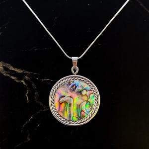 Handmade Abalone Shell Pendant: Stainless Steel Gemstone Jewelry