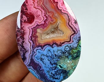 Cabochon Plat En Agate Crazy Lace - Pierre Véritable Naturelle - 40x30 Mm - Pour Création Bijoux