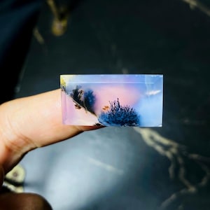 Dendritic Agate Cabochon 26x13x5mm |  Rectangle Plume Moss Agate | High Dome Designer Gem for Pendant