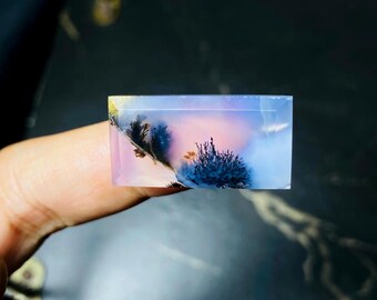 Dendritic Agate Cabochon 26x13x5mm |  Rectangle Plume Moss Agate | High Dome Designer Gem for Pendant