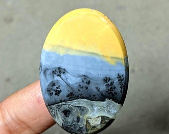 Natural Scenic Dendritic Agate Cabochon 37x26x5mm | Oval Landscape Agate Gemstone | Loose Stone for Wire Wrap Jewelry