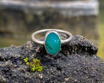 Anillo de sílice con gema hecho a mano: Plata de ley 925, crisocola y calcedonia, talla 6
