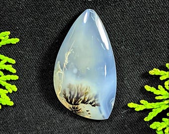 Natural Dendrite Agate Cabochon • 31x18x5 mm Teardrop Gemstone • Blue–White Dendritic Agate for Jewelry Making • Landscape Agate Stone