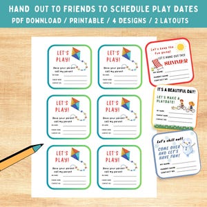 Druckbare Kinder Saison Spieldatum Karten, Keep In Touch Karten, Kinder Visitenkarte, Spiel Datum Kontaktkarte, Ende der Schule, Schulferien Karte