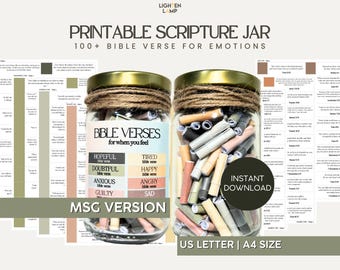 DIY Jar Bible Verse Printable Scriptures Jar for Emotions Christian Jar Bible Verse Color Coded Bible Verse Jar Kit Emotions Jar Gift MSG