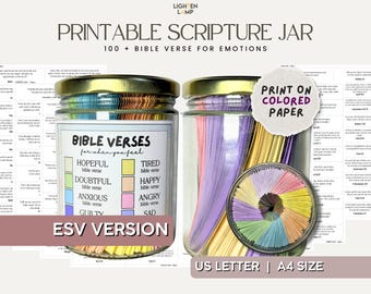 DIY Jar Bible Verse Printable Scriptures Jar for Emotions Christian Jar Bible Verse Color Coded Bible Verse Jar Kit Emotions Jar Gift ESV