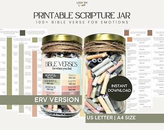DIY Jar Bible Verse Printable Scriptures Jar for Emotions Christian Jar Bible Verse Color Coded Bible Verse Jar Kit Emotions Jar Gift ERV