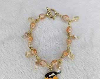 Charm Bracelet, beaded bracelet, flower bracelet, silver bracelet, nature jewelry, handmade bracelet, stainless steel jewelry