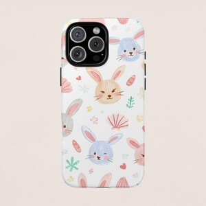 Kawaii Bunny iPhone Case | Pastel Cute Rabbit Face Design, Aesthetic Soft Glossy Cover for iPhone 16 15 14 13 12 11 Max Pro X XR XS MAX