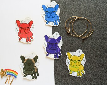5x Multicoloured Yoyo the French Bulldog Frenchie Matt Die Cut Illustrated Stickers