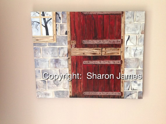 Old Red Door 16x20 Original Acrylic Painting By Artist Sharon James