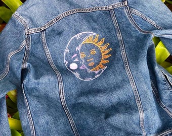 Moon & Sun Hand Embroidered Denim Jacket